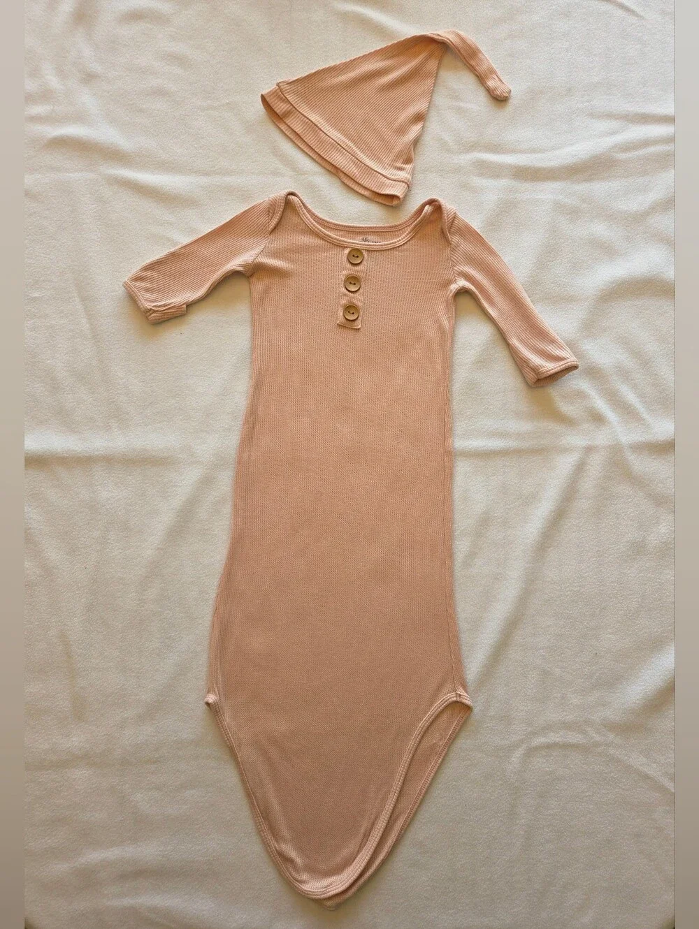 Caden Lane Pale Pink Bamboo Waffle Newborn Baby Knot Gown & Hat Set